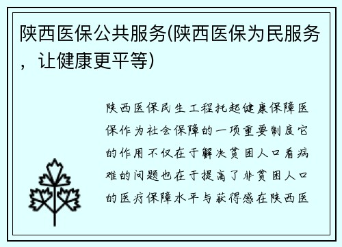 陕西医保公共服务(陕西医保为民服务，让健康更平等)